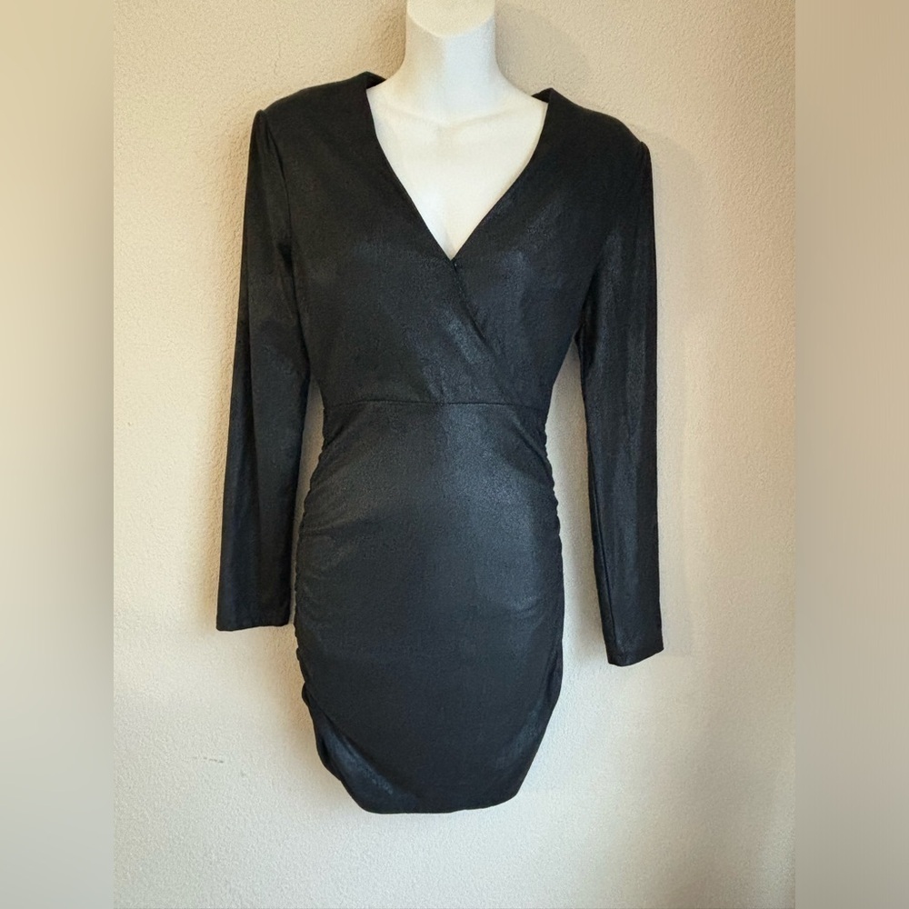 Likely Gwendolyn Ruched Black Metallic Shimmer Mini Dress - Picture 6 of 14
